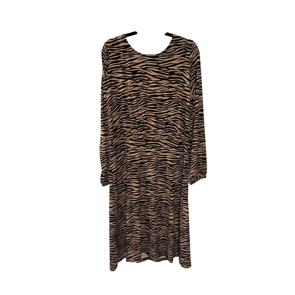 Ann Taylor Loft 14 Animal Print Long Sleeve Midi Dress Tiger Stripes Brown NEW! - Picture 2 of 10